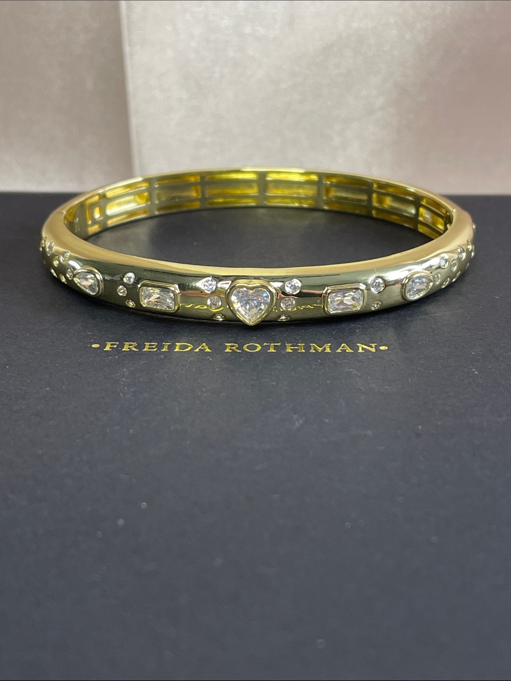 Freida Rothman VAULT Gold Heart Crystal Bangle  - NWT $125 MSRP